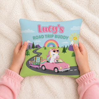 Cool Unicorn Road Trip Buddy Kids 8x8 Mini Pillow