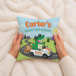 Cool Dino Road Trip Buddy Kids 8x8 Mini Pillow