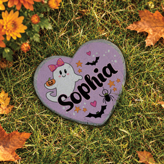 Personalized Cute Ghost Halloween Heart 4" Garden Stone