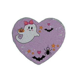 Personalized Cute Ghost Halloween Heart 4" Garden Stone