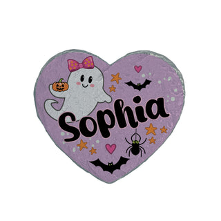 Personalized Cute Ghost Halloween Heart 4" Garden Stone