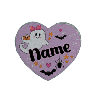 Personalized Cute Ghost Halloween Heart 4" Garden Stone