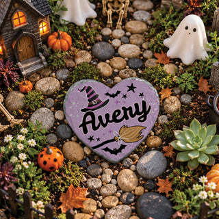 Personalized Witchy Halloween Heart 4" Garden Stone