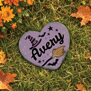 Personalized Witchy Halloween Heart 4" Garden Stone