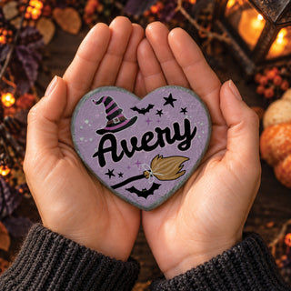 Personalized Witchy Halloween Heart 4" Garden Stone