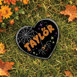 Personalized Spooky Spider Halloween Heart 4" Garden Stone