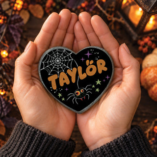 Personalized Spooky Spider Halloween Heart 4" Garden Stone