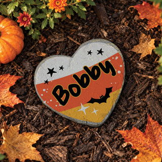 Personalized Candy Corn Halloween Heart 4" Garden Stone