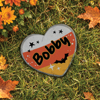 Personalized Candy Corn Halloween Heart 4" Garden Stone