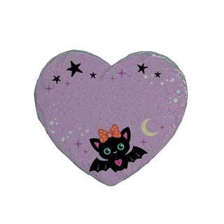 Personalized Spooky Black Bat Halloween Heart 4" Garden Stone