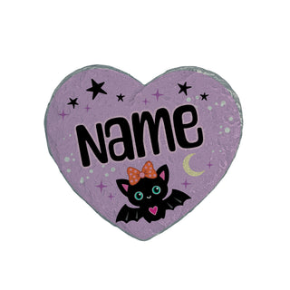 Personalized Spooky Black Bat Halloween Heart 4" Garden Stone