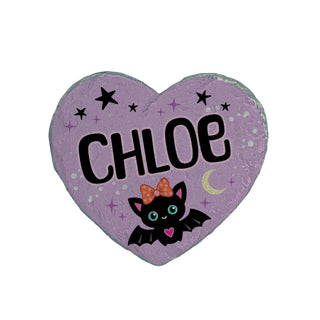 Personalized Spooky Black Bat Halloween Heart 4" Garden Stone