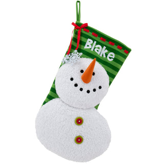 Plush Snowman Personalized Stocking - Green Stripes