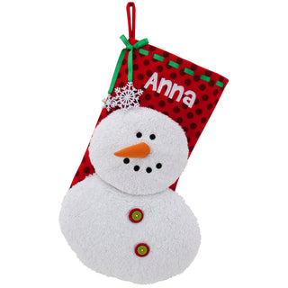 Plush Snowman Personalized Stocking - Red Dot