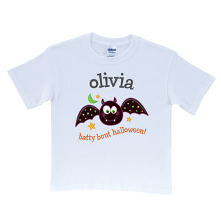 Batty Bout Halloween Personalized White T-Shirt