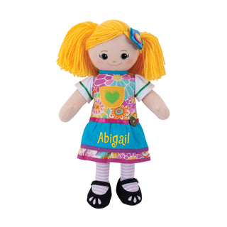 Blonde Doll With Blue Apron Dress and Hair Clip