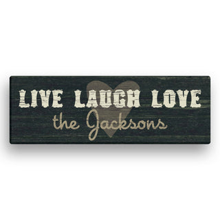 Live, Laugh, Love Personalized Black 6x18 Canvas with Block Font