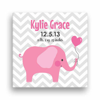Baby Girl 12x12 Personalized Elephant Canvas