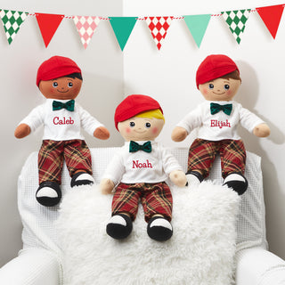 Blonde Boy Rag Doll with Christmas Plaid Outfit