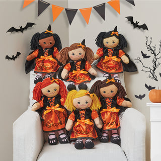Rag Doll with Orange & Black Halloween Witch Dress - Blonde Hair