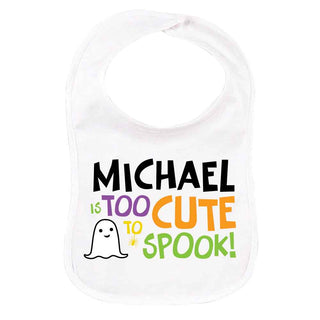 Too Cute to Spook Boy Ghost Personalized White Bib