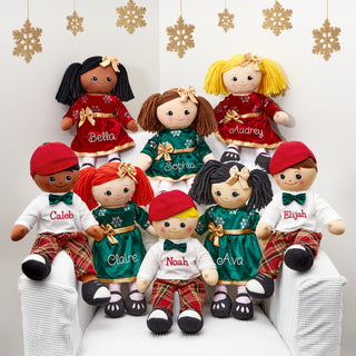 Hispanic Boy Rag Doll with with Christmas Plaid Outfit