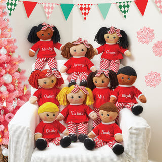 Rag Doll With Red & White Striped PJs - Brunette Hair