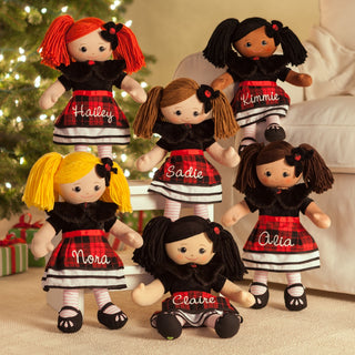 Personalized Brunette Rag Doll With Plaid Dress