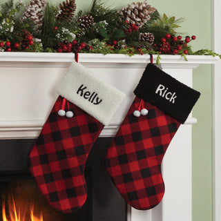 Personalized Buffalo Plaid Stocking With White Cuff