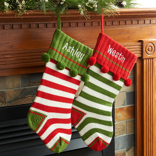 Green Striped Personalized Knit Stocking