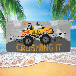 Crushing It Monsters Truck Beach Towel