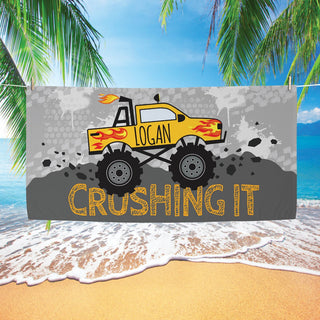 Crushing It Monsters Truck Personalized Beach Towel