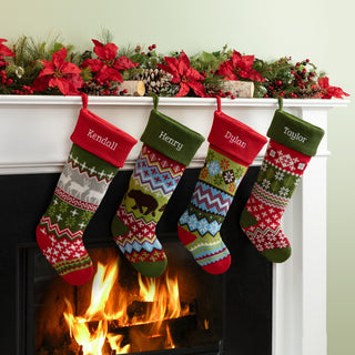Personalized Fair Isle Stocking--Red Cuff With Deer