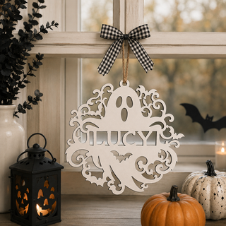Personalized Spooky Ghost Wood Ornament