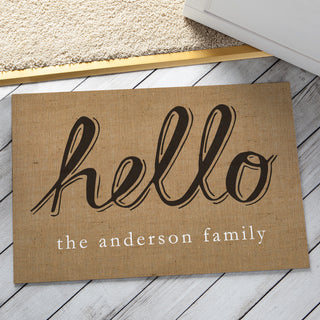Hello Personalized Taupe Doormat