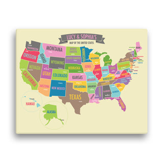 Girl's Personalized 16" x 20" US Map Canvas