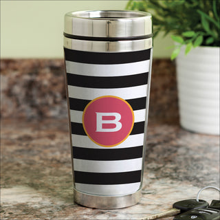 Black & White Stripes Personalized Travel Mug