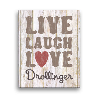 Live, Laugh, Love Personalized 11x14 Beige Canvas