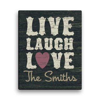 Live, Laugh, Love Personalized 11x14 Black Canvas