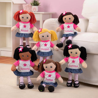 Hispanic Girl Rag Doll with Pink Star Dress & Matching Hair Clip