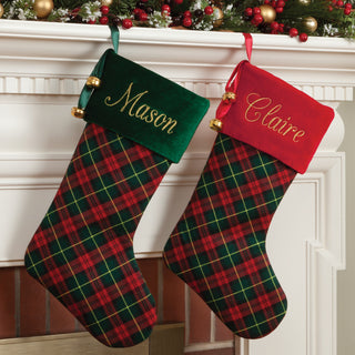 Personalized Plaid Stocking---Red Cuff