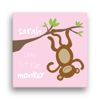 Sandra Magsamen Personalized Little Monkey Pink 12x12 Canvas Wall Art