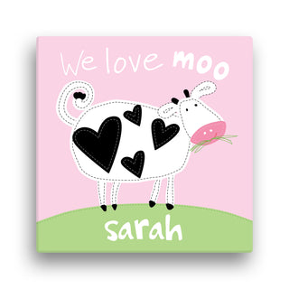 Sandra Magsamen Personalized Love Moo Pink 12x12 Canvas Wall Art