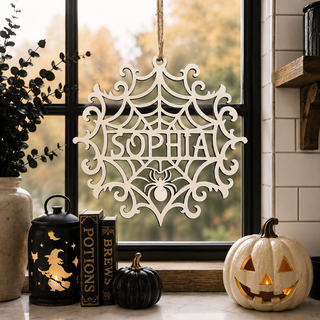 Personalized Spider Web Wood Ornament