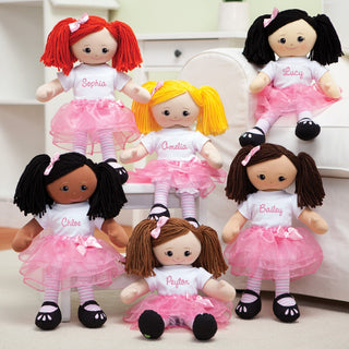 Personalized Brunette Doll With Tutu and Hair Clip