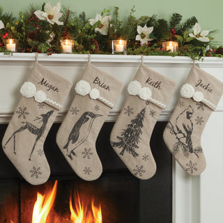 Vintage Linen Snowflake Christmas Tree Personalized Stocking
