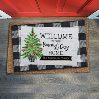 Warm and cozy doormat with family name 